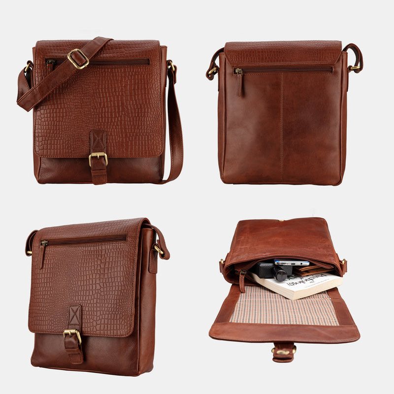 FINELAER Shoulder Bag Leather Messenger Handbag Crossbody Bag for Men & Women With Adjustable Strap