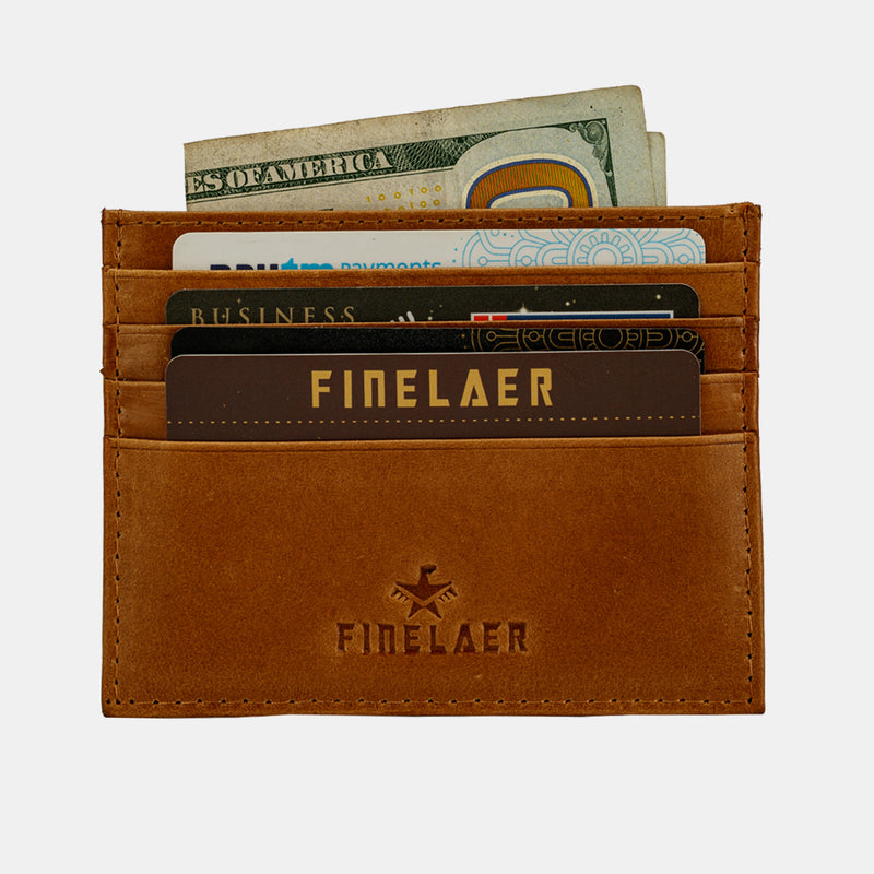 FINELAER Vintage Leather Slim Front pocket Wallets For Men