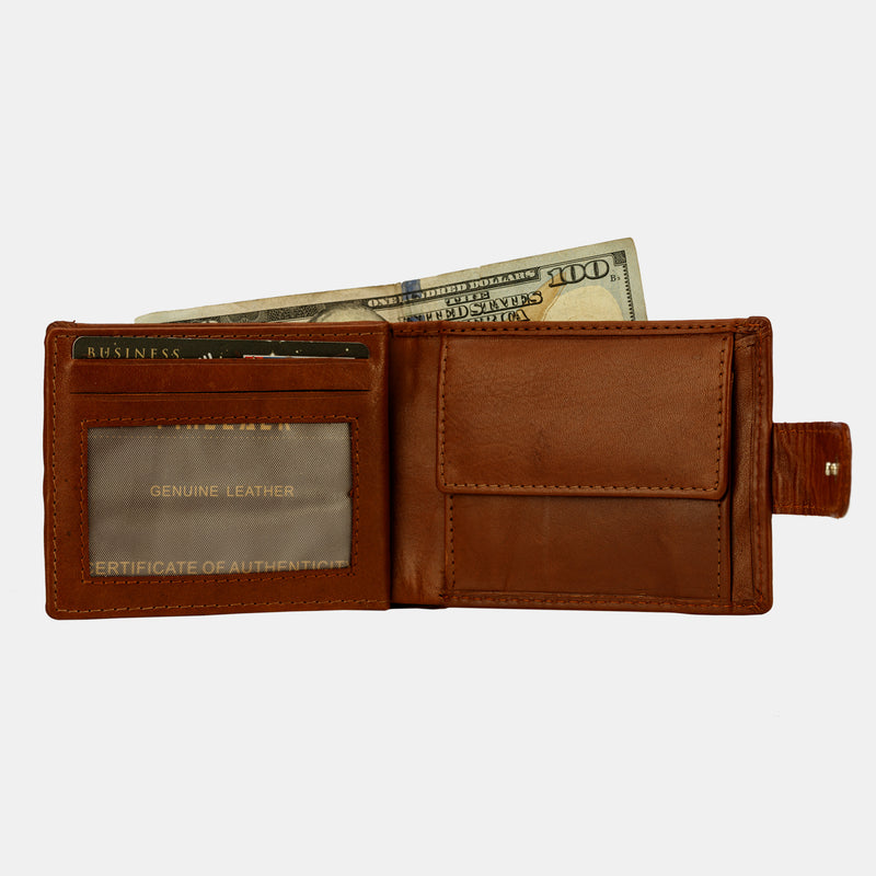 Brown Leather Slim Bifold Men  Wallets With Coin Pocket