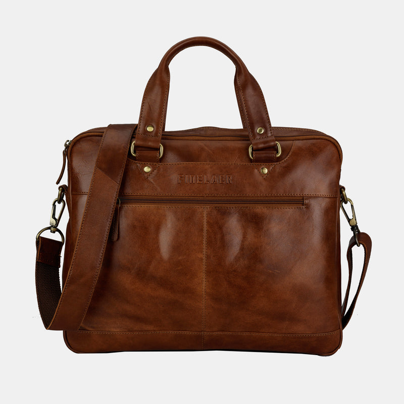 Brown Leather 14 Inch Laptop Messenger Bag For Men Women