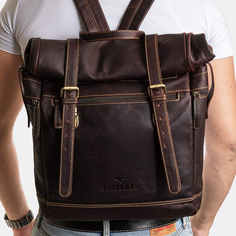 Leather hiking backpack Rolltop