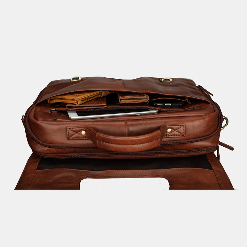 Brown Designer Vintage Leather Messenger 15.6 inch Laptop  Bag For Men