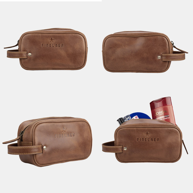 Leather Travel Toiletry Organiser Dopp Kit Shaving Cosmetic Bag