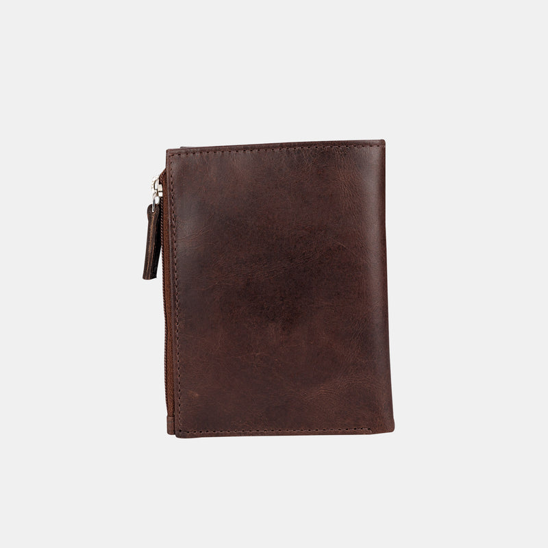 Finelaer Men's leather Bifold Credit Card Coin Wallet (Dark Brown)
