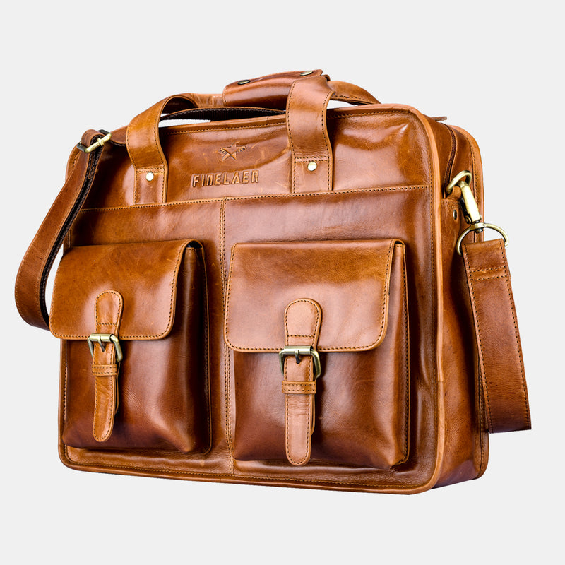 Brown Leather Messenger Laptop 15.6 inch Bag For Men