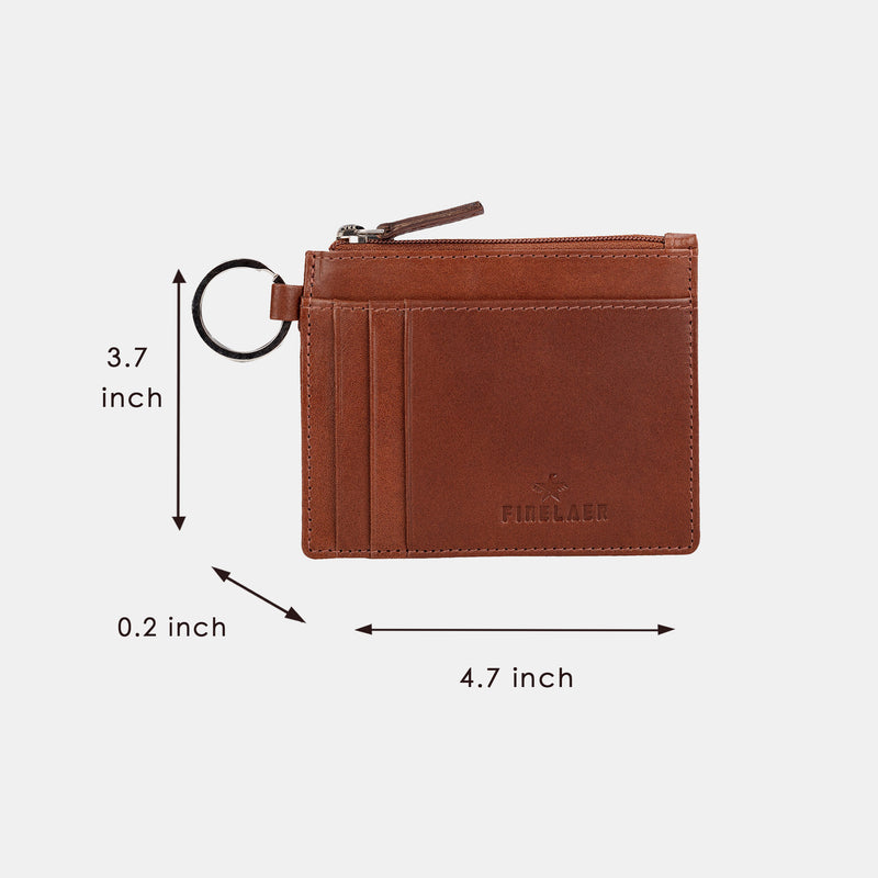 Finelaer Key Ring Zip Coin Pouch Card ID Holder Wallet (Brown Carlo)