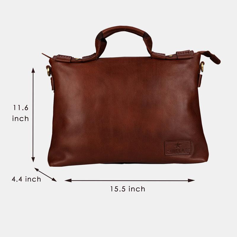 FINELAER Premium Leather 14-inch Laptop Messenger Bag – Stylish & Functional Office Briefcase for Men & Women with Adjustable Shoulder Strap