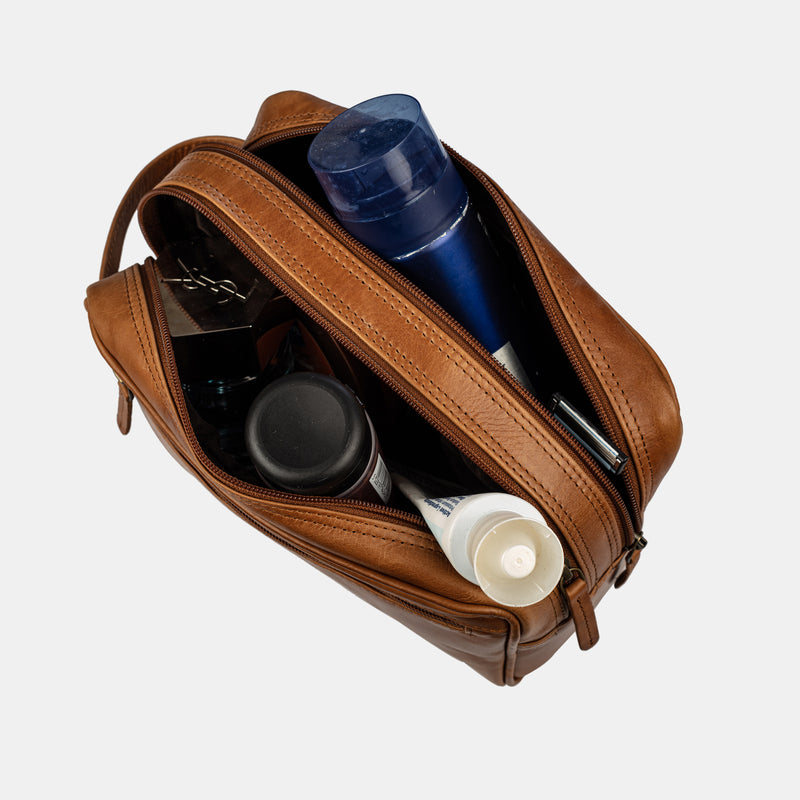 Vintage Leather Travel Toiletry Organizer Dopp Kit Shaving Cosmetic Bag