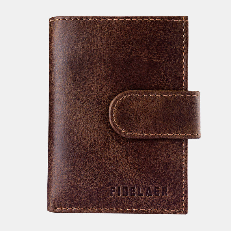 Genuine Leather Credit Card Pocket Wallet RFID Blocking Brown | Finelaer