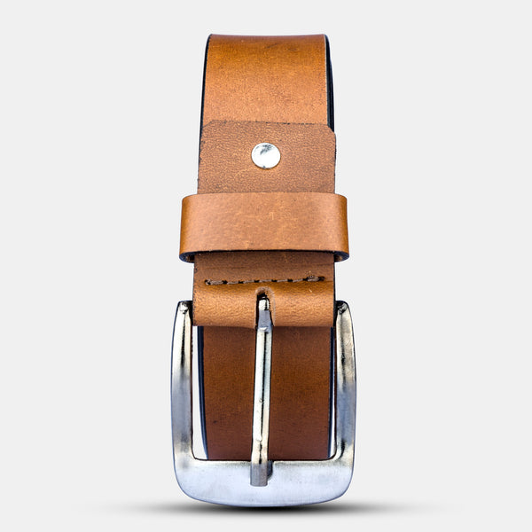 Designer Brown Leather Belt with Buckle for Men