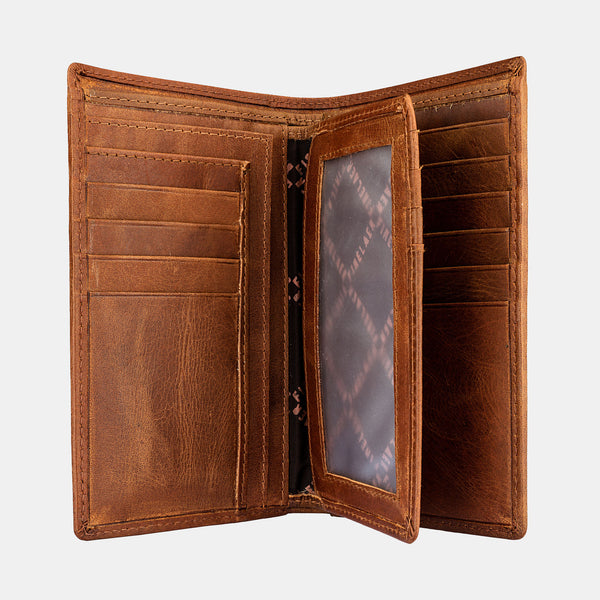 Brown Leather Long Bifold Coat Wallets for Men