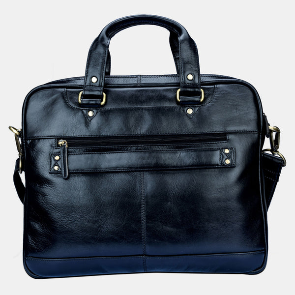 Finelaer Black Designer Vintage Leather Messenger Laptop Bag For Men 14 inch