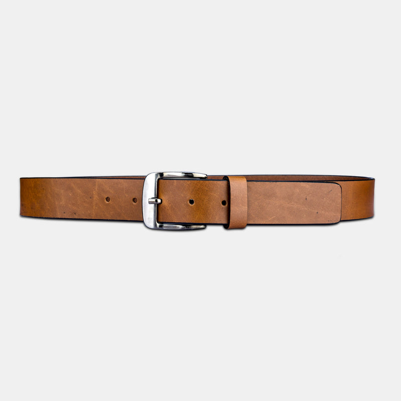 Designer Brown Leather Belt with Buckle for Men