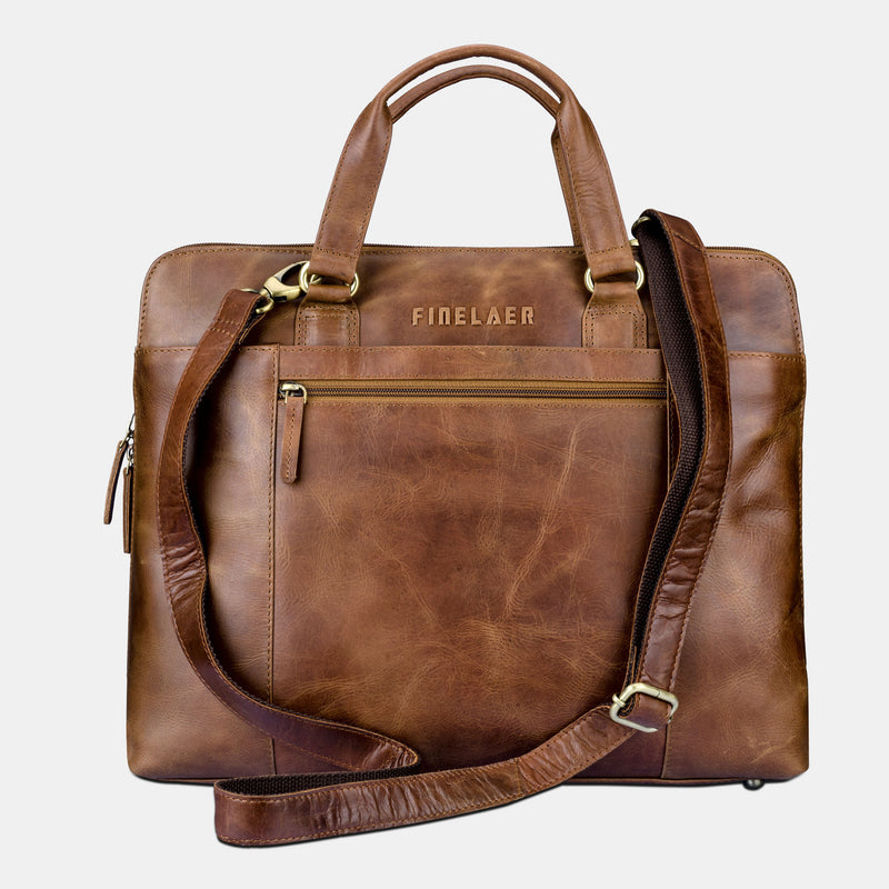 Finelaer Men Leather Flap Over 14 inch Messenger Laptop  Bag  Men & Women